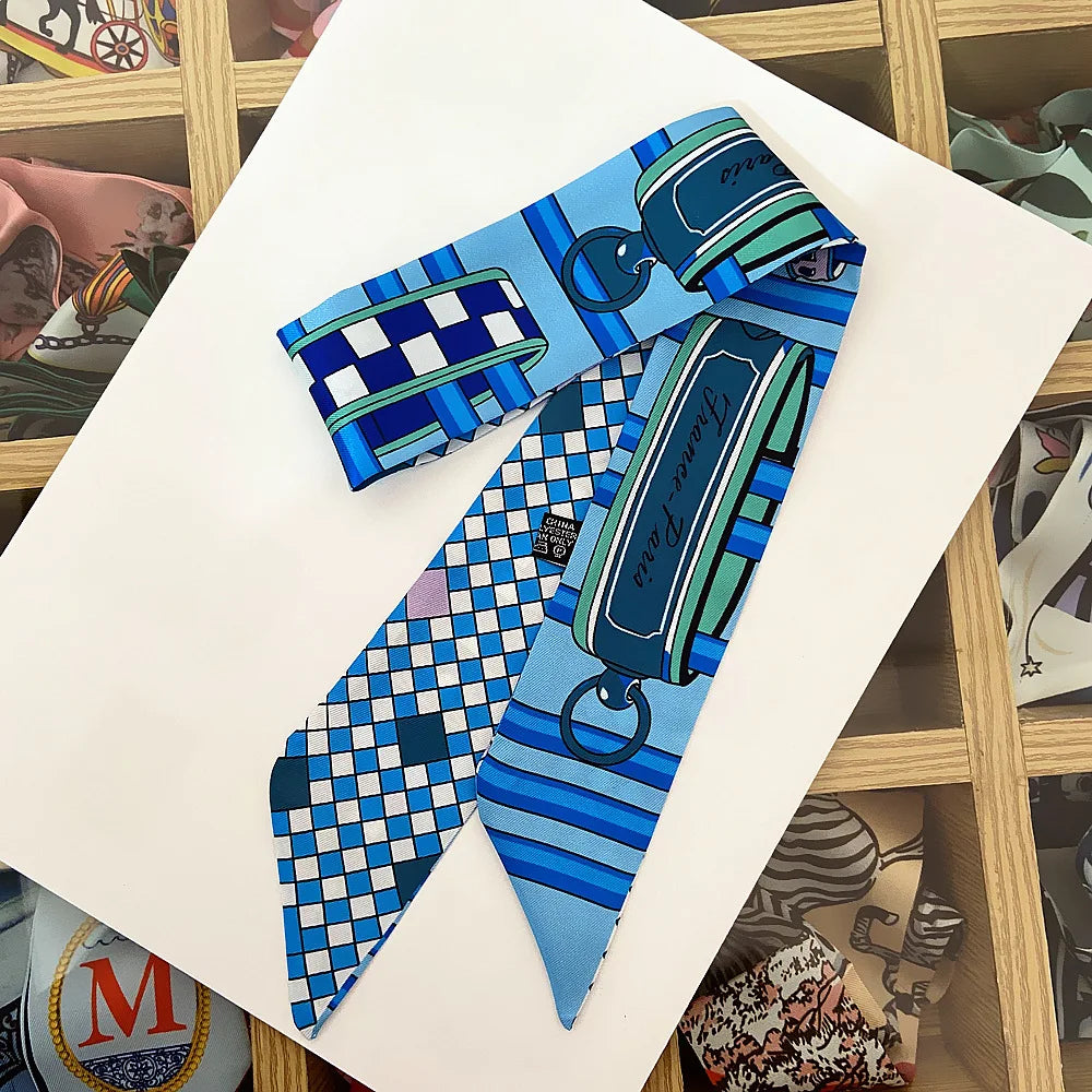 Printed Silk Scarf for Women Summer Lightweight Neck Scarf Collar Bandana Bag Strap Decorative Present Gift Accessories