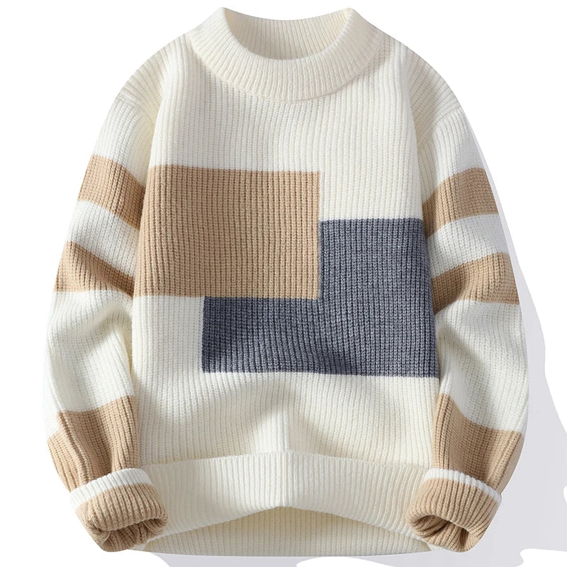 Sweaters men 2026 winter korean style mens warm sweater mens fashion sweaters Splicing color patterns Men's wool pullovers male