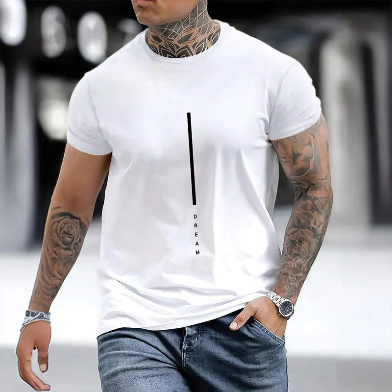 2024 New Pure Black Men's Short-sleeved T-shirt Simple Letters Printed Round Neck T-shirt Street Casual Temperament Men's Tops