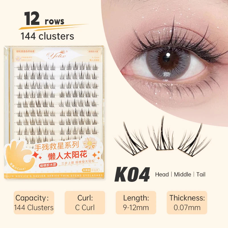 Yelix DIY Cluster Lashes Natural Eyelash Extension Volume Individual Lashes Mixed Tray Lashes Cluster Natural Eyelashes Makeup