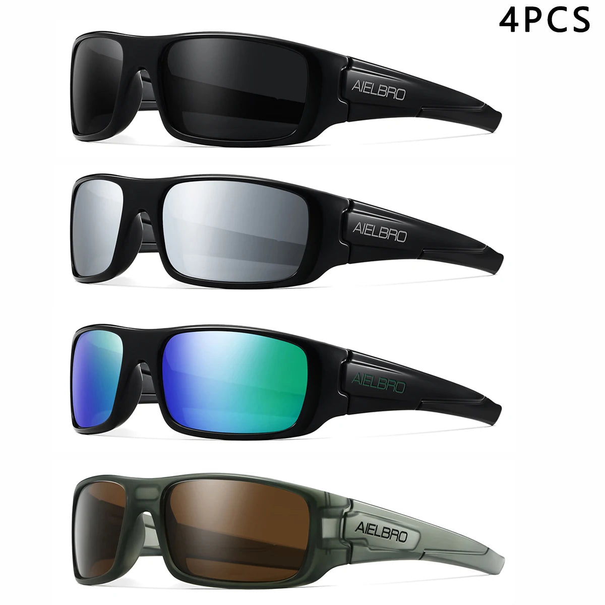 4PCS Sun Glasses – Unisex Square Frames with UV400 Lens, Perfect for Driving, Golf, Fishing All-Weather Outdoor Activities