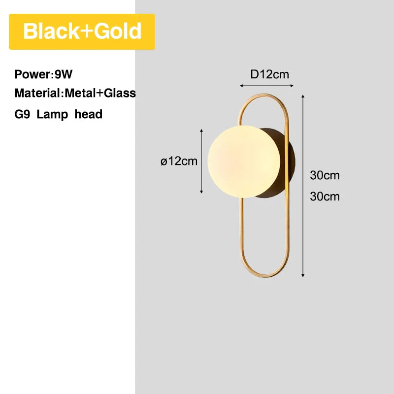 Bedroom LED Wall Lamps with 9W G9 Bulb Hardwired Indoor Frosted Glass Ball Wall Lights Wall Sconce for Bar Kitchen AC110-220V