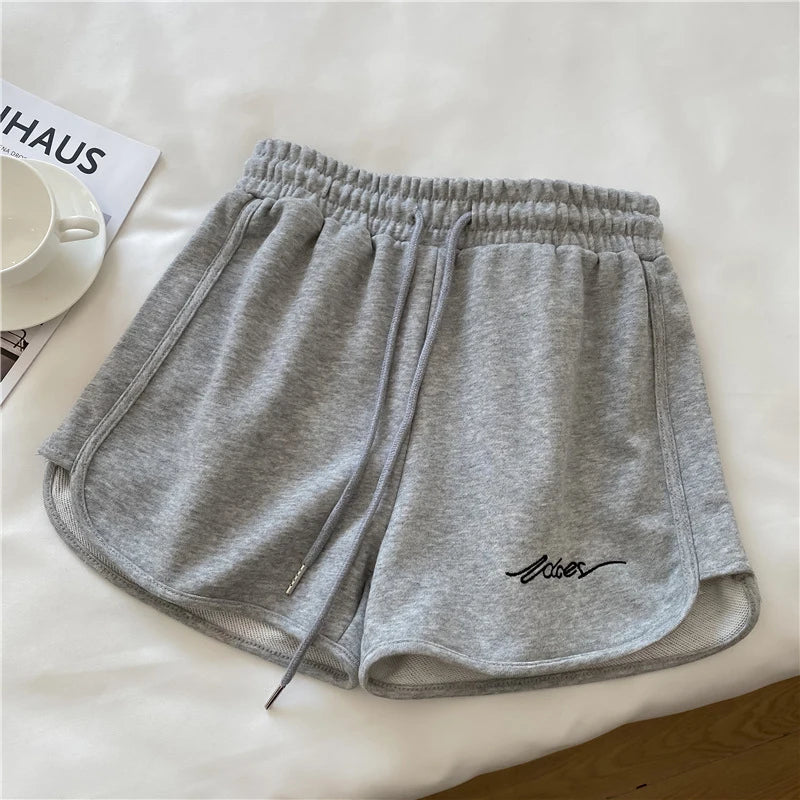 Embroidered Sports Shorts for Women Summer High Waist Wide Leg Shorts Fashion Solid Loose Casual Home Comfortable Shorts New