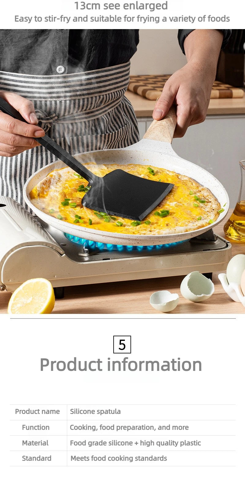 Food Grade Silicone Spatula Non-Stick Pan Safe Heat Resistant Wide Head Cooking Turner Scraper for Baking Frying Kitchen Utensil