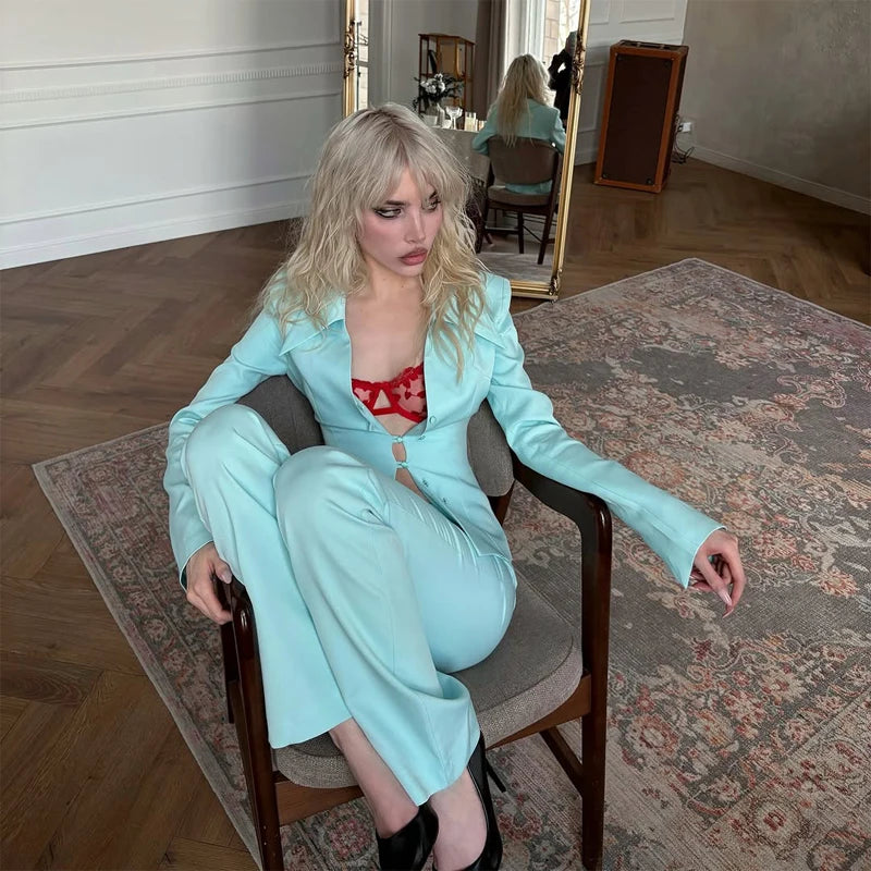 Solid Lapel Shirts 2 Piece Sets Women Chic Lapel Hollow Out Blazer Wrap Hip Slim Fit Mini Skirts Suits 2026 Lady Daily Wear New