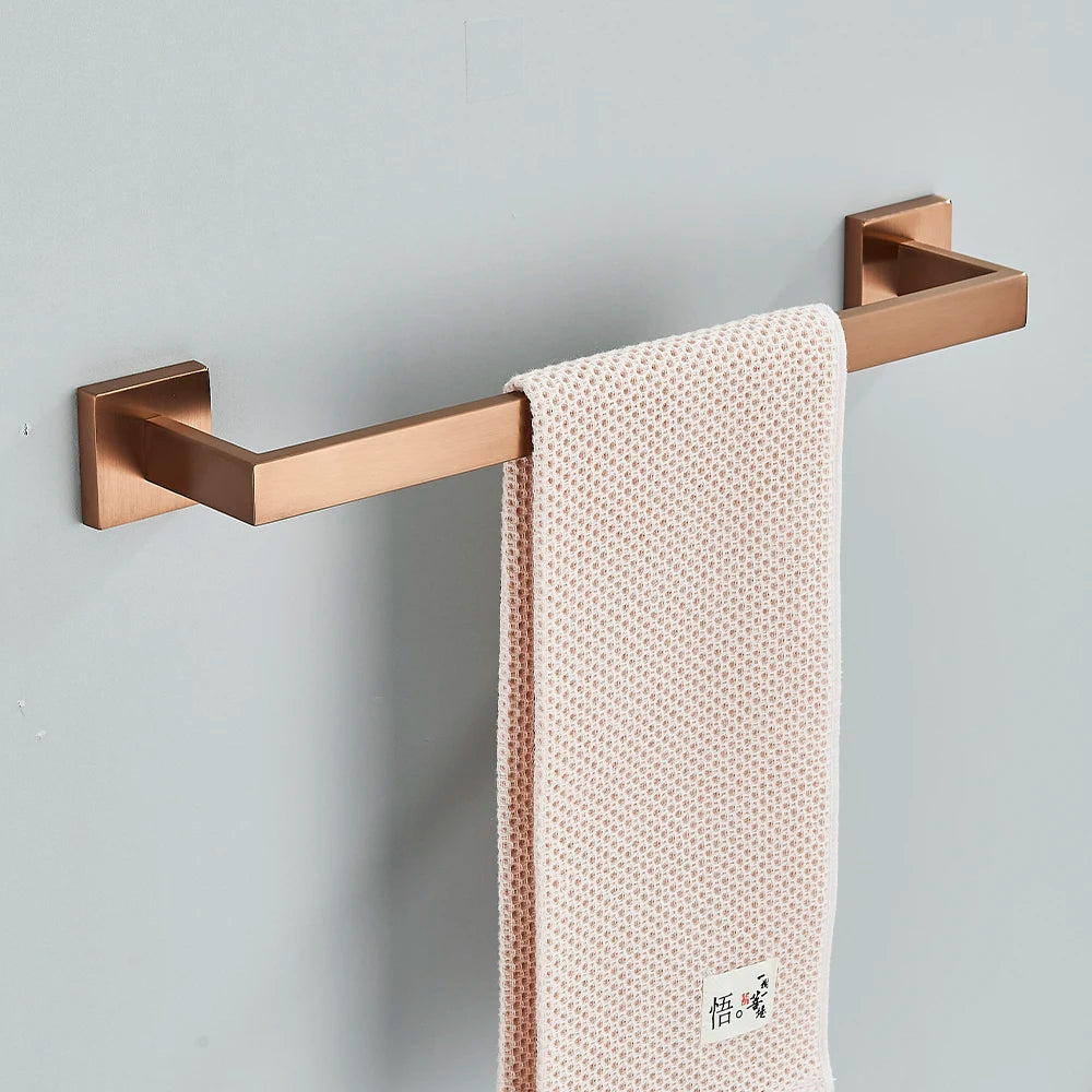 Rose Gold Bathroom Accessories Set Hardware Paper Holder Towel Bar Rack Rail Rod Robe Hook Hanger Wall Mount Brushed Rose Gold