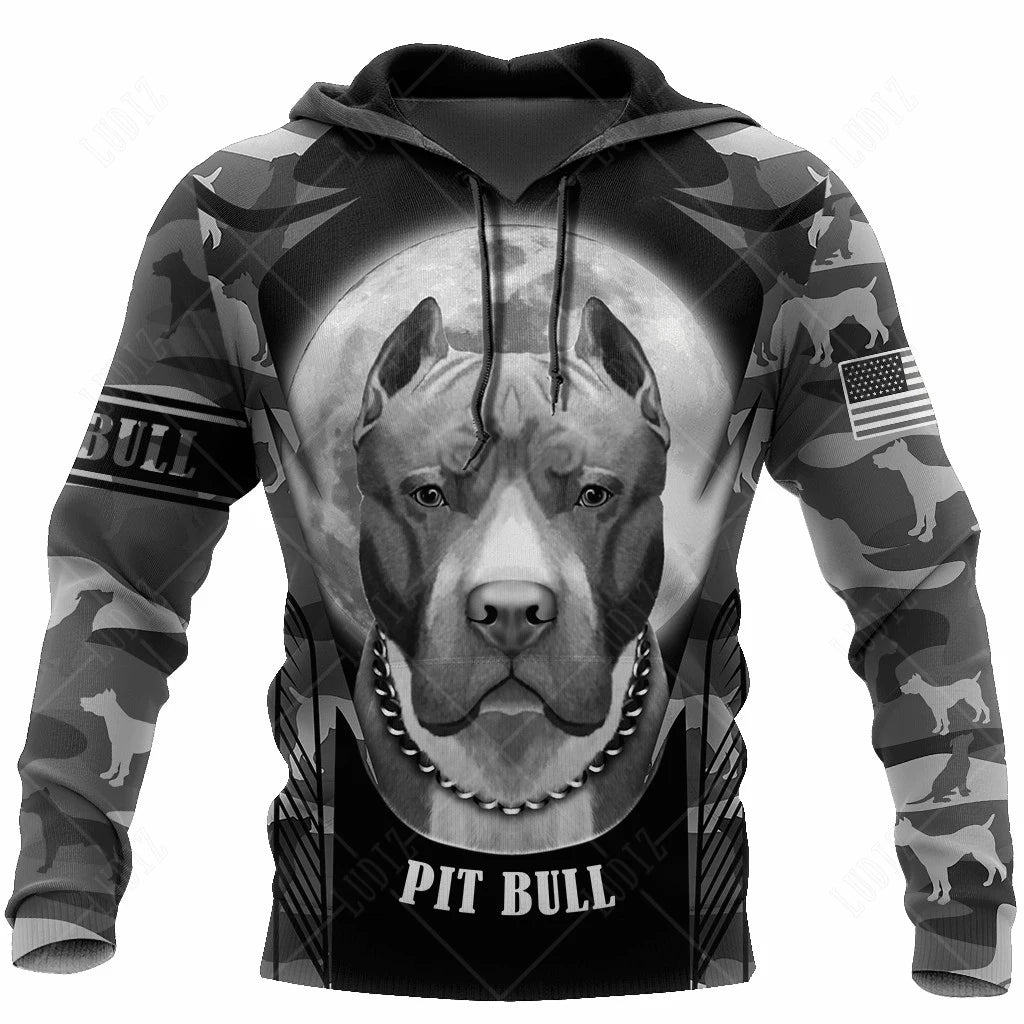 Pet Dog Pitbull Hoodies Men's Hoodie 3D Print Unisex Adult's Tops Autumn Long Sleeve Streetwear Hooded Hoodie For Men Clothing