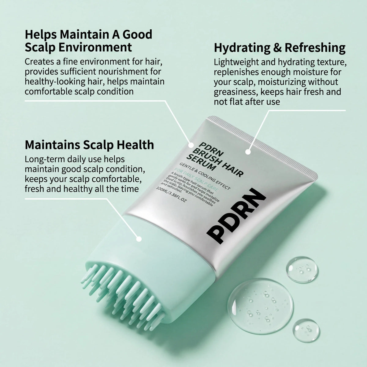 PDRN Hair Serum With Built-In Brush,Strengthen Hair Root Anti Hair Loss Improve Scalp Environment Daily Head Care Scalp Massager
