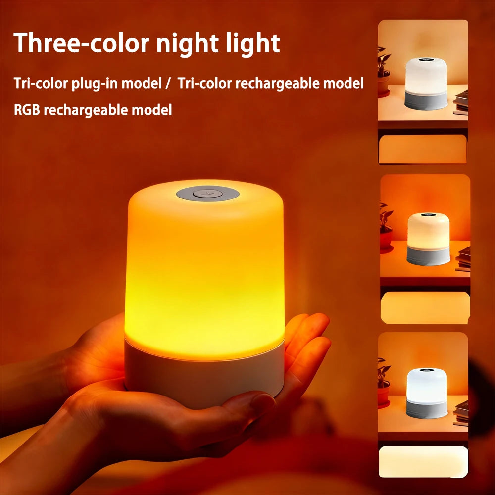 LED Night Light Dimmable Rechargeable/Plug-in Desktop Bedroom Bedside Lighting Decorative Touchscreen Reading RGB Desk Lamp