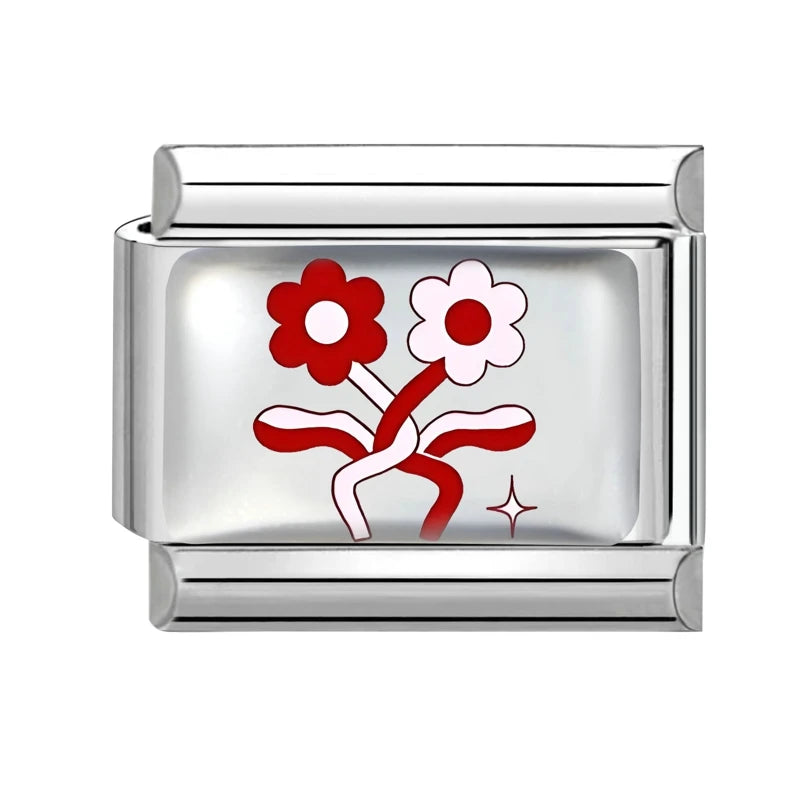 Fashion Red Series Heart Flower Bowknot Cherry Women Men Charm Link fit 9mm Stainless Steel Italian Bracelet Making DIY Jewelry