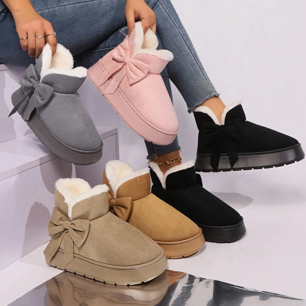 Bow-knot Women's Snow Boots Lining Keep Warm Slip-On Platform Boots Soft Comfortable Winter Shoes