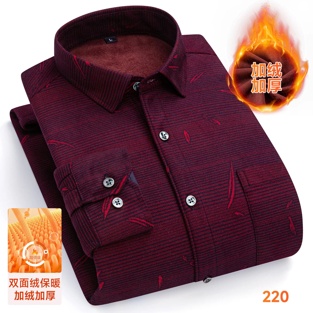 Men's Double-Sided Fleece Long-Sleeved Shirt 7XL8XL with Fleece for Warmth, Thickening and Cold Resistance, Casual Winter