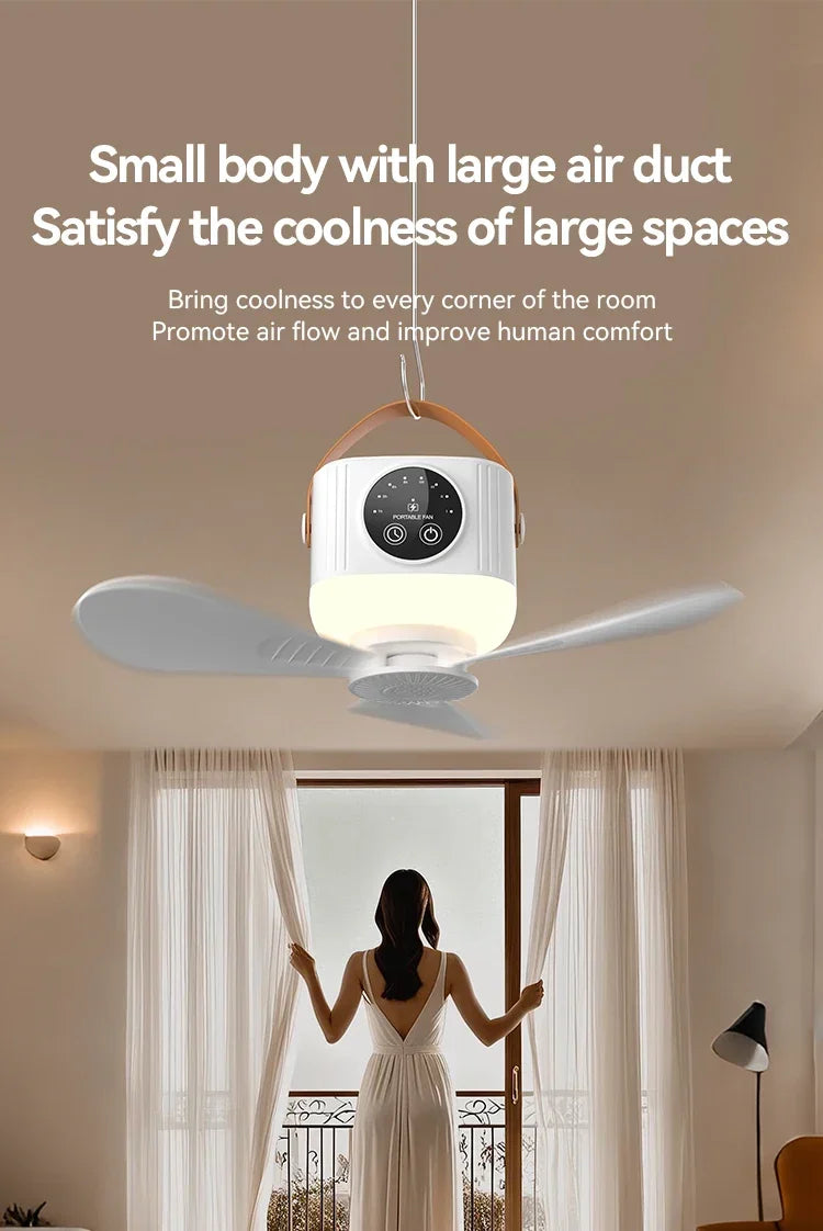 2026 New Portable Rechargeable Ceiling Fan Wireless USB Hanging Fan for Student Dorm Bed Outdoor Camping