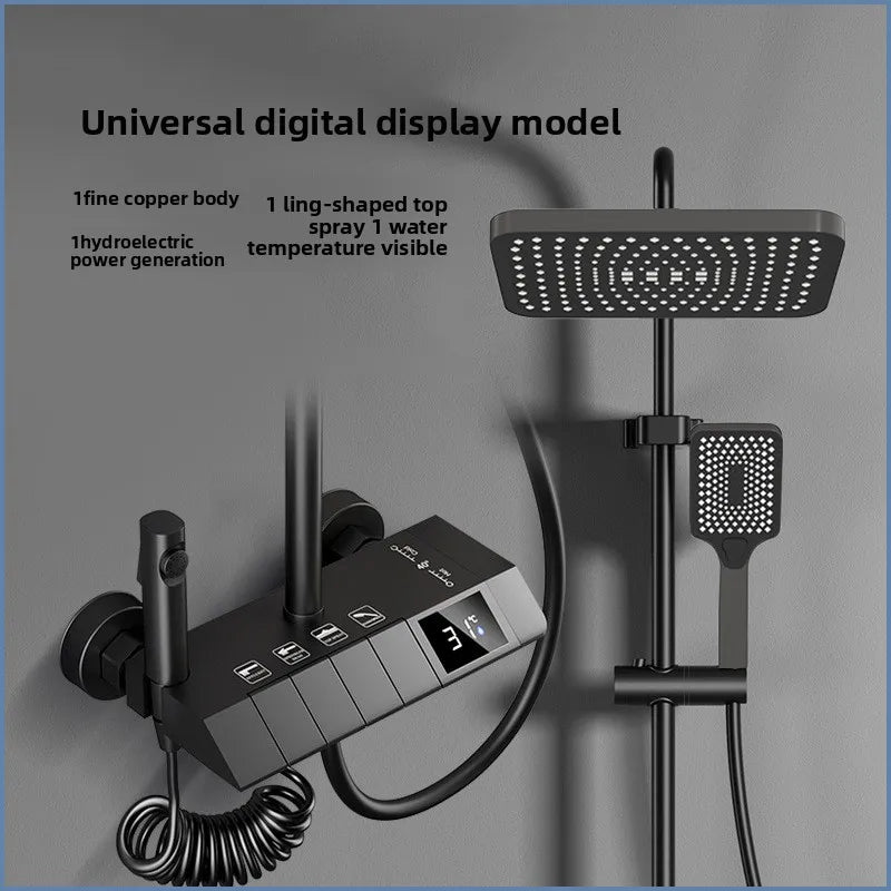 Luxury Shower System for Bathroom Wall Mount Smart Temperature Display Rainlfall Shower Faucet Set Piano Key 4 Ways Water Outlet