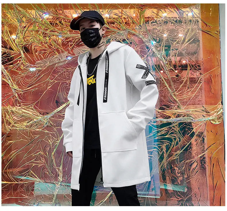 2025 Mens Hooded Trench Coat Mid Long Windproof Jacket Outerwear Autumn Winter New Fashion Windbreaker Coat Parka Male