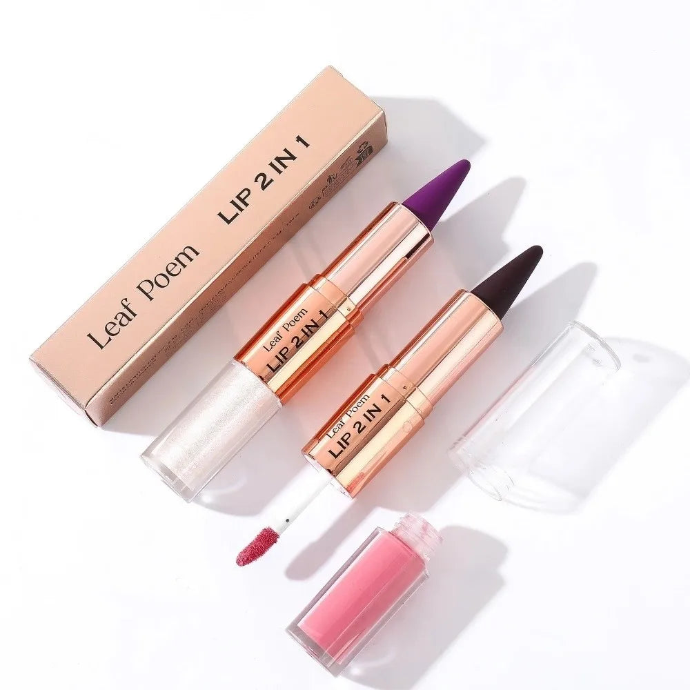 2 In1 Double Head Lip Liner Matte Finish Non Stick Waterproof Lip Contour Tapered Tip Long-Lasting Gradient Lipliner Pen