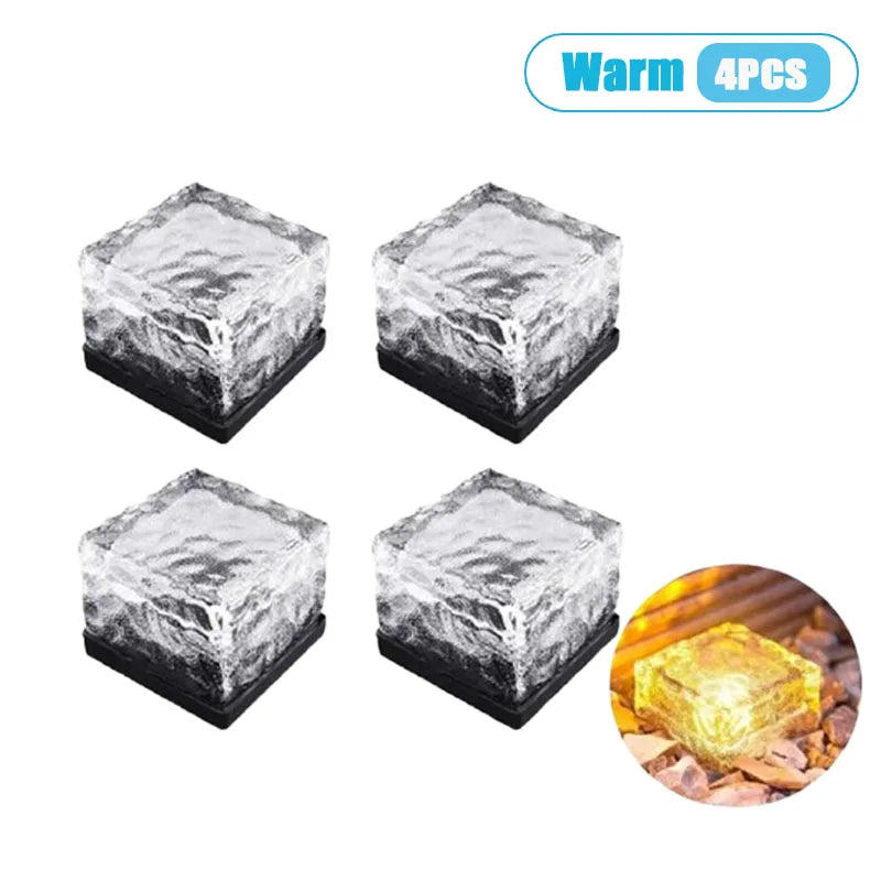 1-4PCS Solar Ice Block Lights Glass Brick Lights Landscape Lights Square Glass Lights Outdoor Street Lights Garden Lights