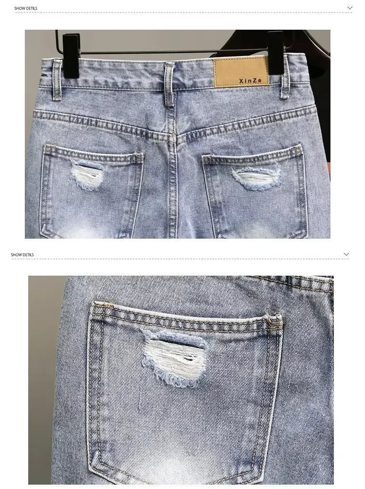 Trendy Blue Denim Shorts For Men Casual Style Slim Fit Korean Version Ripped Pockets Summer Lightweight Trousers