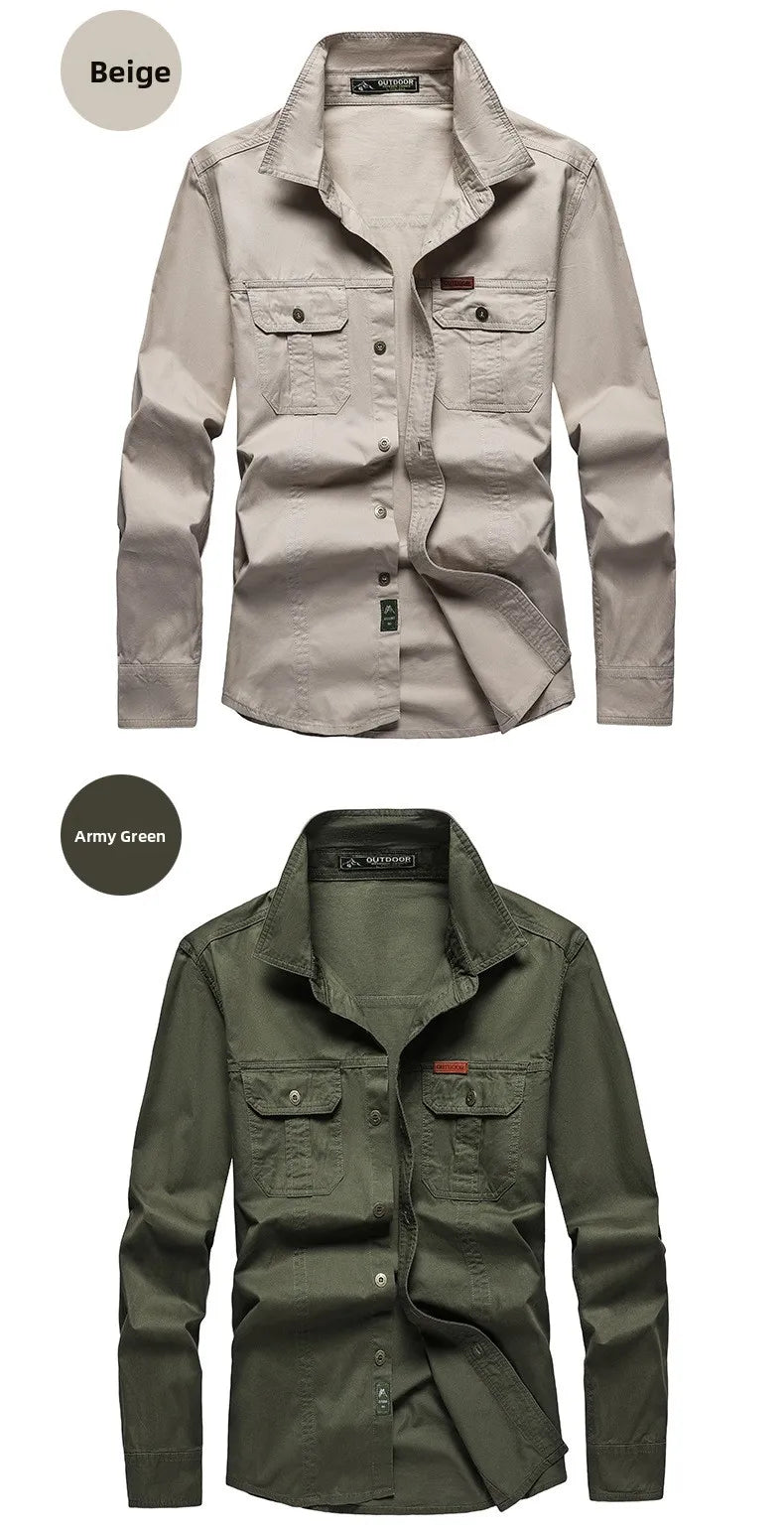 Men's Long Sleeve Outdoor Workwear Shirt Breathable Comfortable Cotton Sweat Absorbent Casual Business Style Loose Fit Spring...