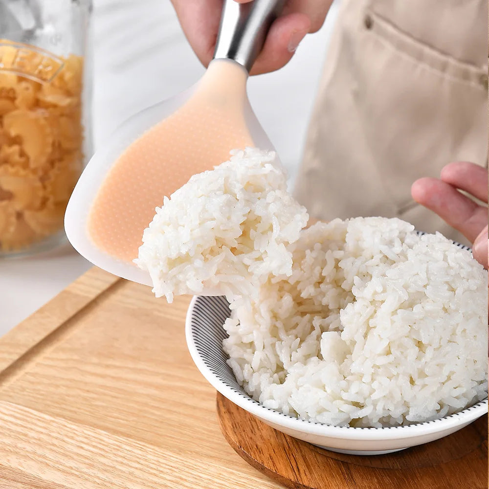 1Pcs Silicone Spoon Non-stick Cooking Spoon Anti-scalding Pot Rice High-temperature-resistant Spoon Durable Kitchen Gadgets