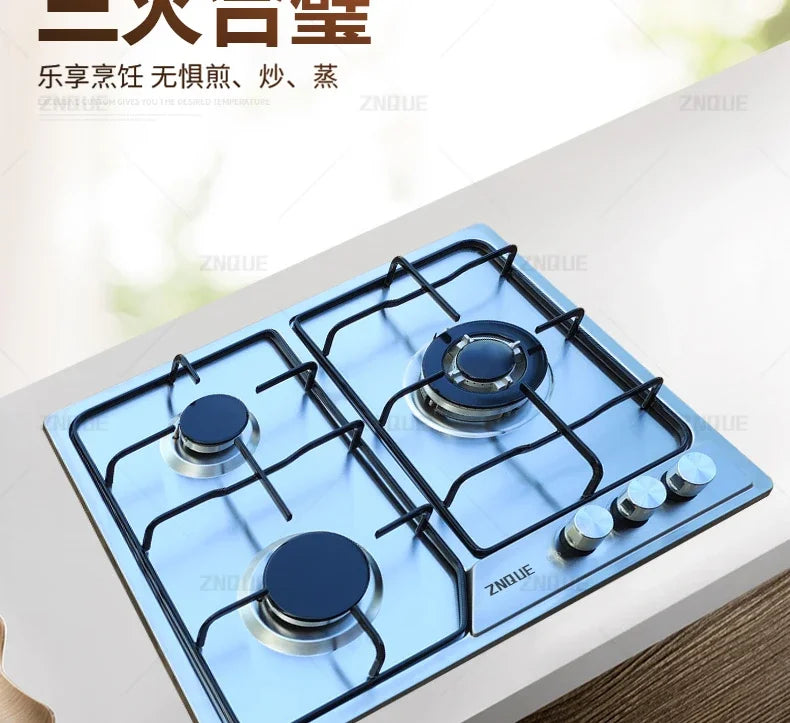 3-Burner Stainless Steel Gas Hob European Style Built-in Natural Gas Kitchen Stove