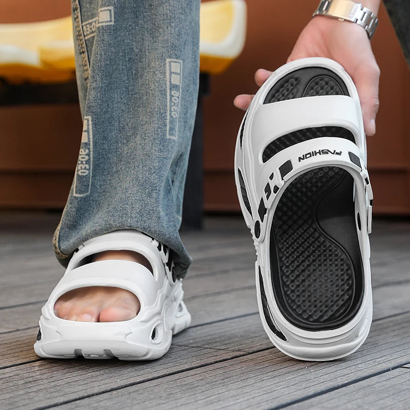 Summer New Style Men's Simple Hollow-Out Dual-Wear Beach Flip-Flops, Sizes 38-45, Thick-Soled Drainage Eva Sandals