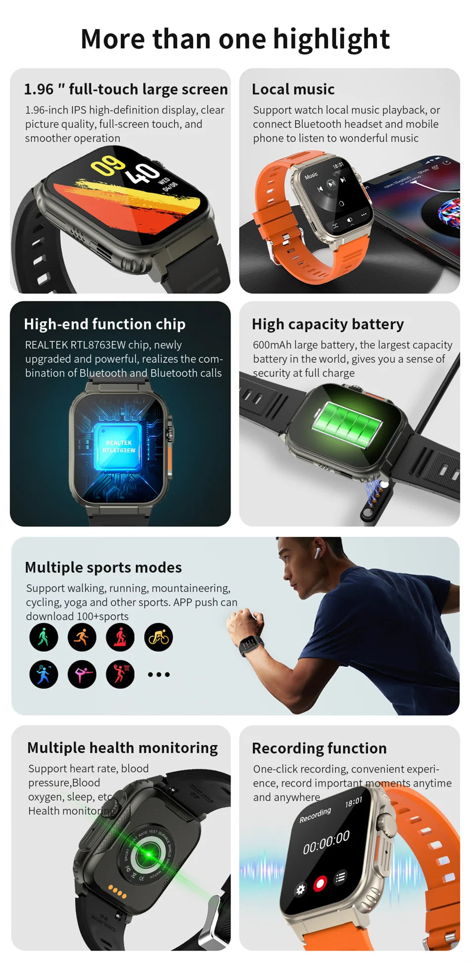 LIGE 600mAh New Smart Watch Men Outdoor Sports Fitness Bracelet Blood Pressure Clock IP68 Waterproof Men Smartwatch For Android