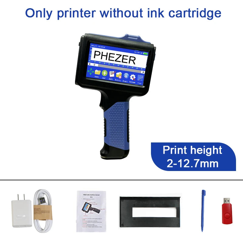 For Hp Phezer 12.7mm Portable P19 Handheld Inkjet Printer Three Colors Printer QR Bar Batch Code Date Number Logo Expiry Date