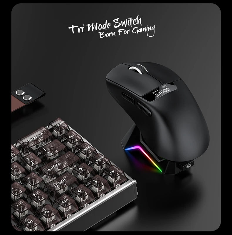A7 Lightweight Wireless Gaming Mouse,24000DPI,Magnetic Charging Base,Tri-Mode Connection,PAW3311 Macro Esports Office Mouse