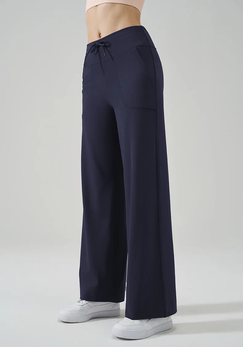 Women's High-Waisted Drawstring Wide-Leg Sports Pants Loose Fit Running Trousers & Slimming Yoga Fitness Pants