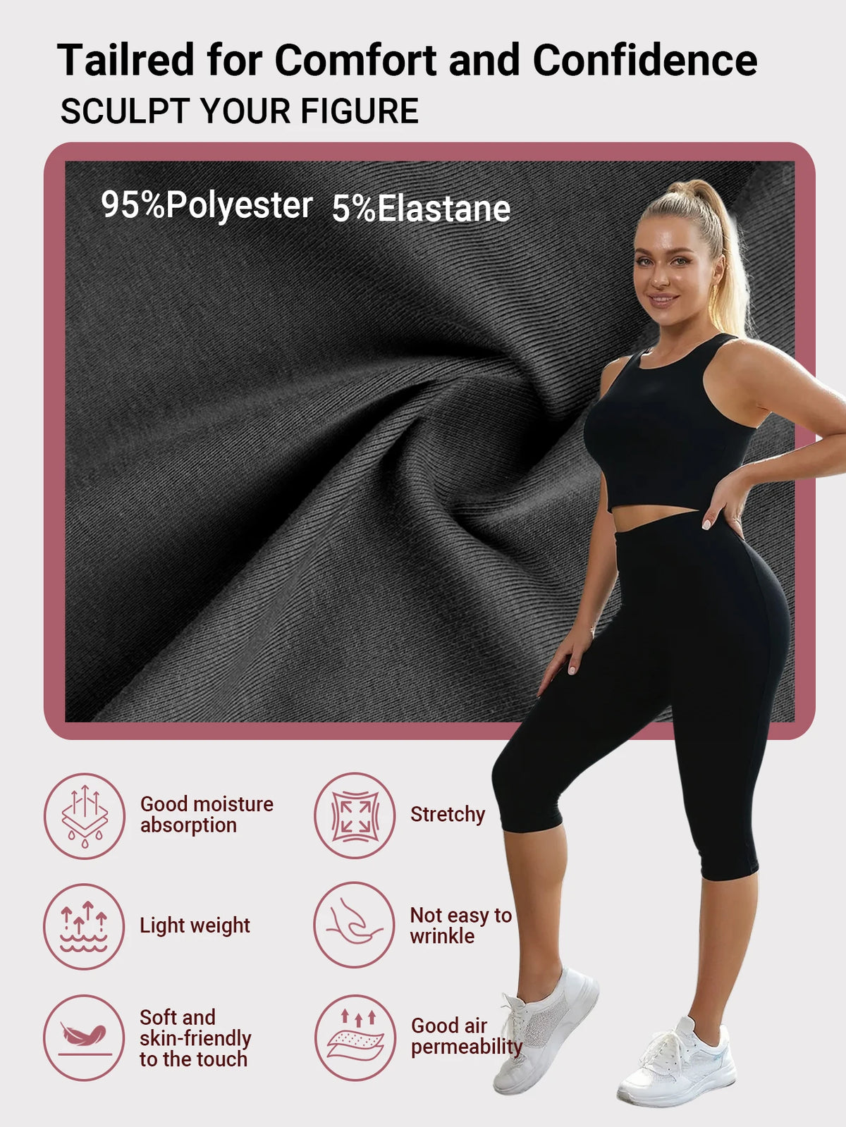 New Black Openwork Mesh Capris Leggings Stretchy Breathable Soft Sports Fitness Pants Everyday Wear Stylish Casual Tights