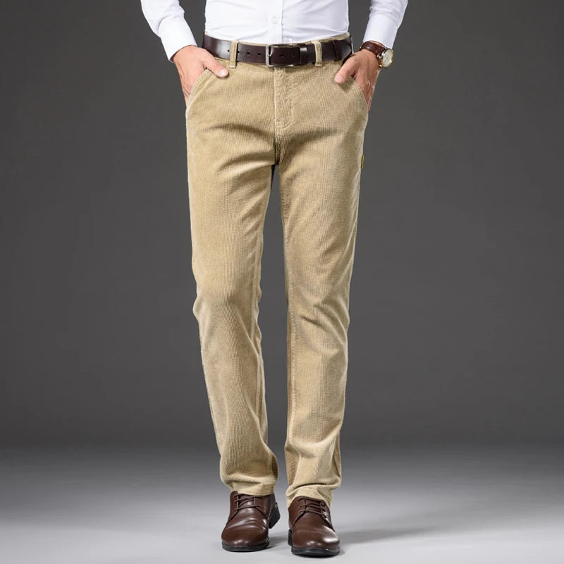 Corduroy Men's Business Casual Pants Fashion Comfortable Khaki Slim Straight Trousers Classic Male Brand Clothing Pants