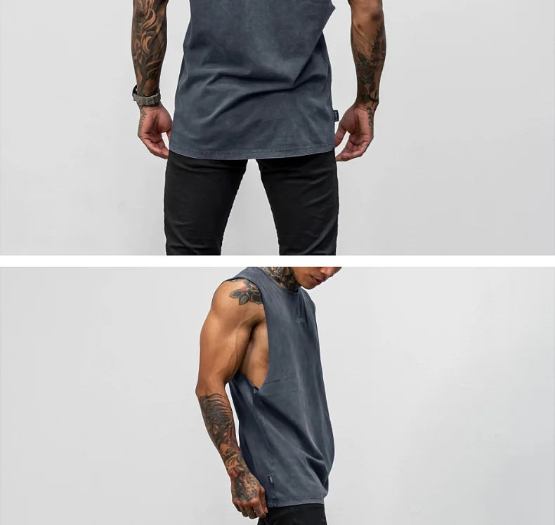 Men Summer Cotton Sleeveless Tank Top Gym Bodybuilding Fitness Running Workout Casual Athletic Sportswear Training Vest Clothing