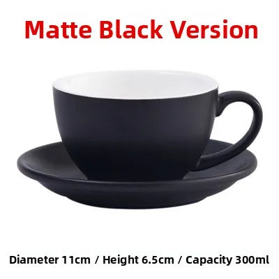 European Style Matte Latte Cup Ceramic Cappuccino Cup Large Mouth Coffee Cup Plate Set Handmade Craftsmanship 300ml