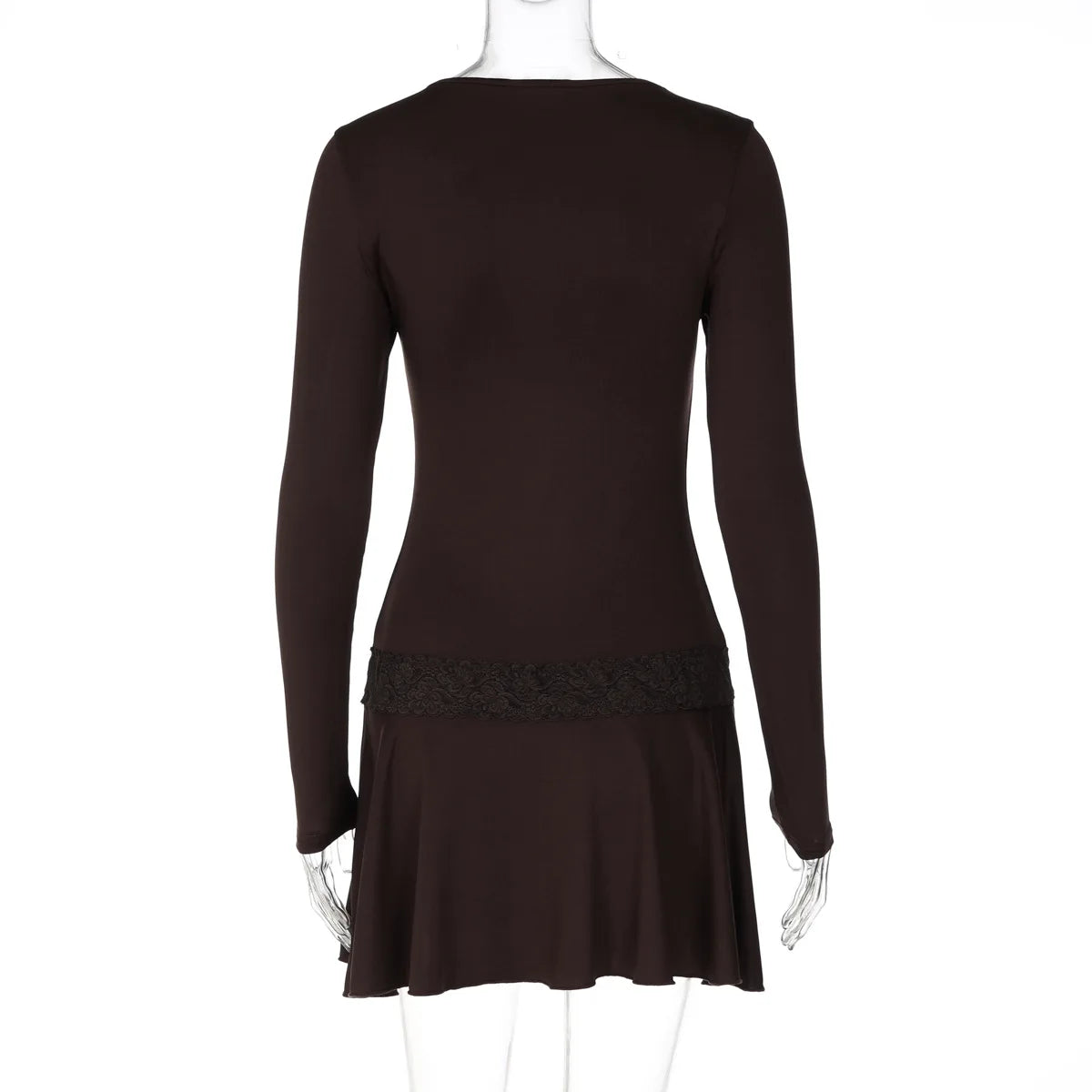 FDYOUI Casual Sexy V-neck Lace Patchwork Mini Dresses Women Long Sleeve Pleated Slim Holiday Dress Party Club Outfit Streetwear