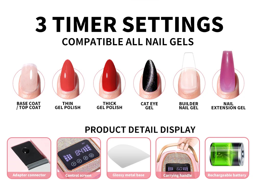 Professional UV LED Nail Lamp Rechargeable 30 LED Nail Dryer Suitable for All Gel Nail Polish Curing Lamps Manicure Salon Tools