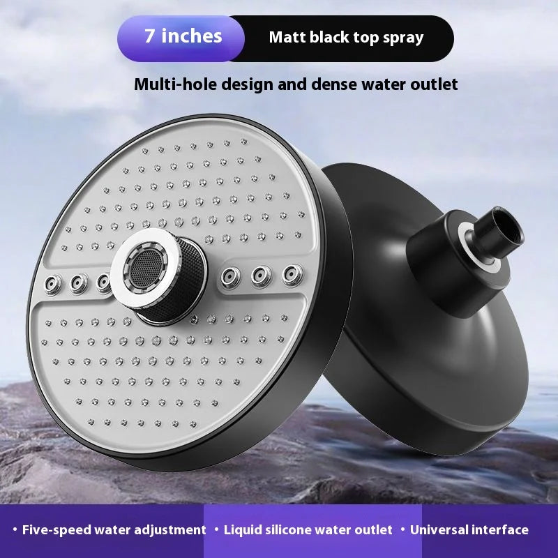 Adjustable 5 Speed Shower Head 7 inches Overhead Showerhead Liquid Silicone Water Outlet Shower for Bathroom Accessories
