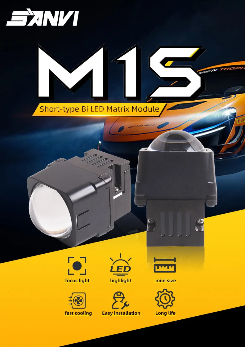 1.5 Inch Matrix Bi LED Projector Lens Car Headlight Retrofit Hi Lo Beam 12V 36W 5500K for Auto Motorcycle