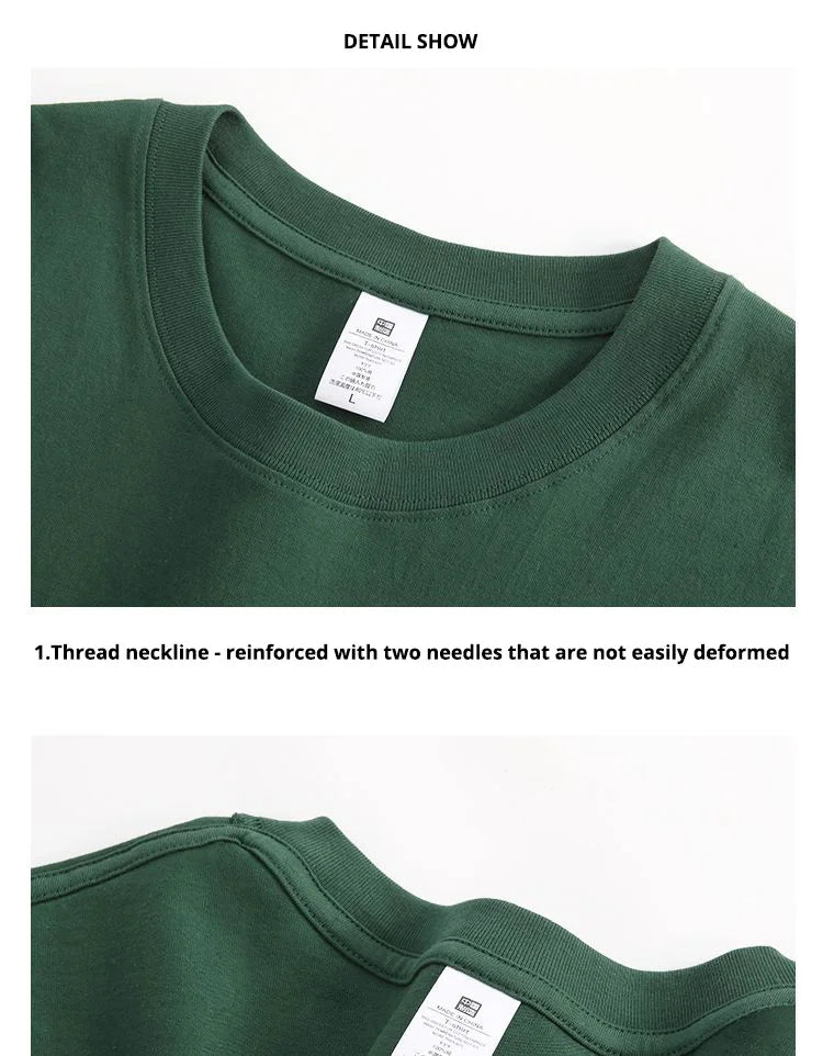 Summer 100% Cotton Men's T Shirt Bottoming Basic Fashion Short Sleeve Loose Tops Tees 230g/㎡