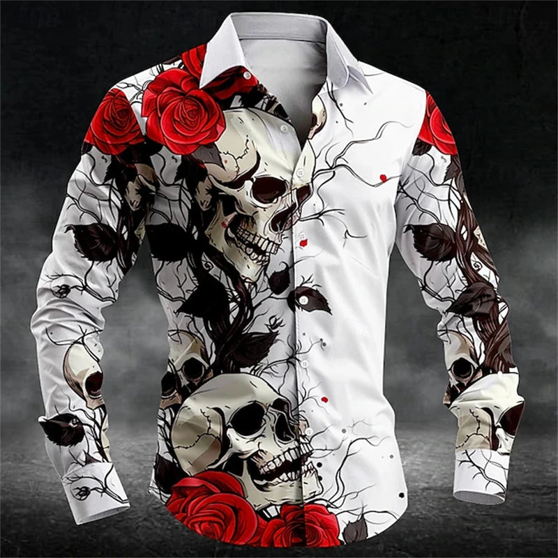2026 Halloween Fun New Fall and Winter Yellow Shirt Halloween Party Fashion Men's Long Sleeve Tops Temperament Button Down Shirt