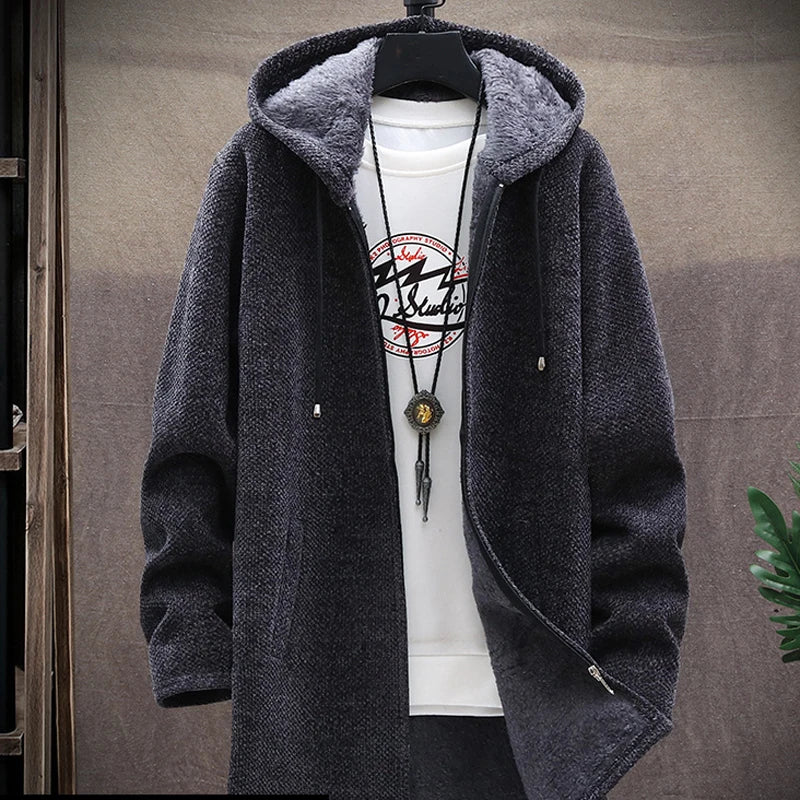 Winter New Arrival Men's Sweaters Hooded Cardigan Coats Men Knitted Jacket Fleece Lining Solid Color Youth Casual Sweater MY324