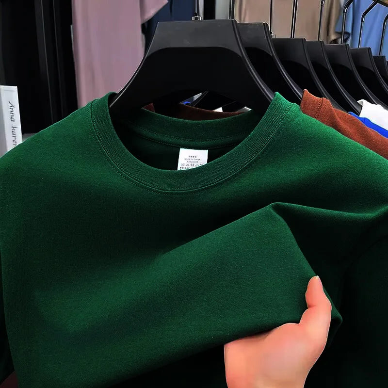 Summer 100% Cotton Men's T Shirt Bottoming Basic Fashion Short Sleeve Loose Tops Tees 230g/㎡