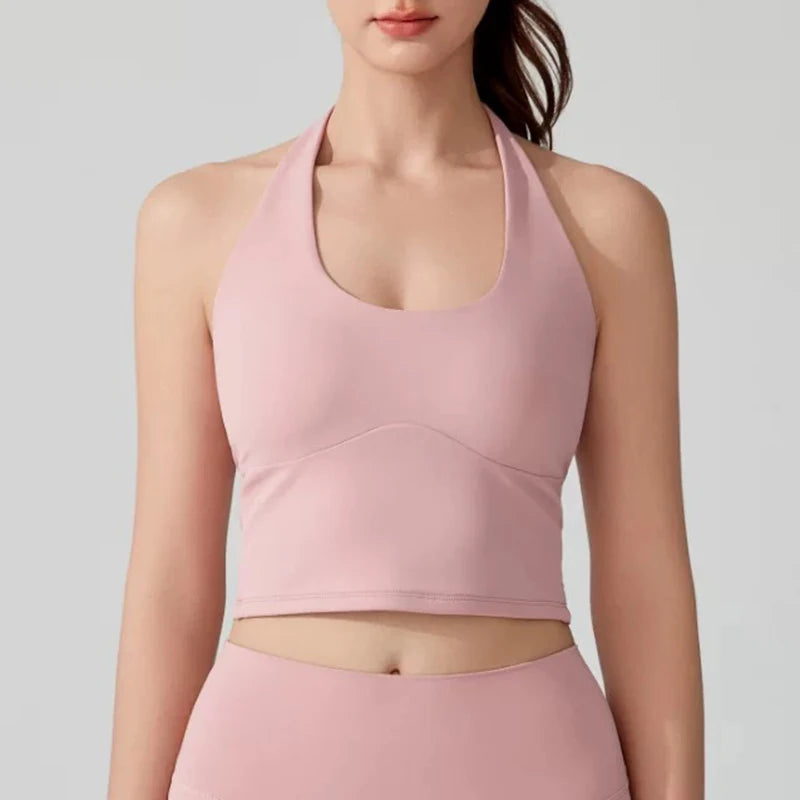 Women's Slimming Halter Neck Tube Top Yoga Vest One Cup Back Sling Fixed Gather Gym Outerwear for Summer Sexy Fitness Bras