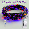 Halloween Fairy Lights USB 20M 200LED Auto Timer 8 Modes Waterproof  for Outdoor Garden, Yard, Fence Decor (Purple & Orange)