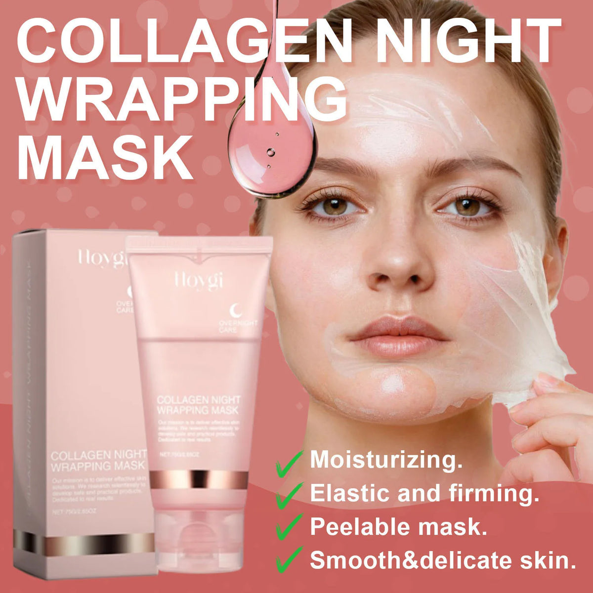 Collagen Overnight Wrapping Peel Off Facial Mask Set Korean Collagen Night Wrapping Mask Deeply Hydrates Night Care Mask Cream