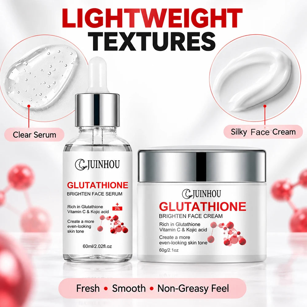 JUINHOU Glutathione Brightening Serum Cream Set Antioxidant Facial Skincare Hydrate Even Skin Tone Restore Radiant Complexion