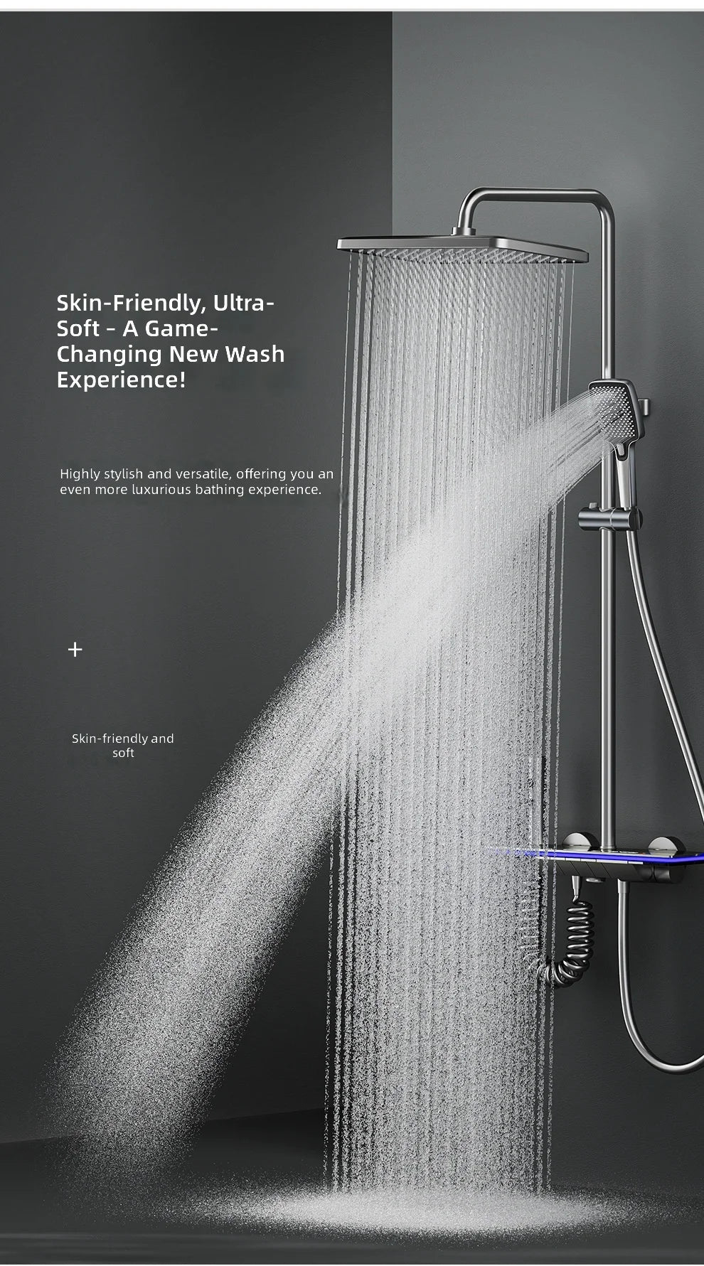 Shower Set, Thermostatic LED Display, Piano Key Pressurized Nozzle, Bathroom Home Decor, Water Saving Faucet System