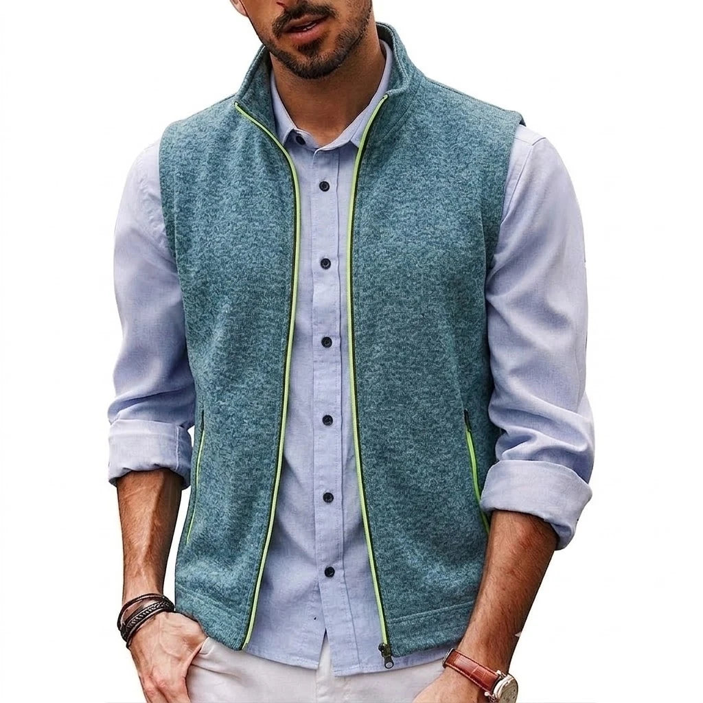 Autumn Men's Stand Collar Vest Zip Casual Knitted Sweatshirts Sleeveless Jacket Winter Warm Outerwear with Pockets Streetwear