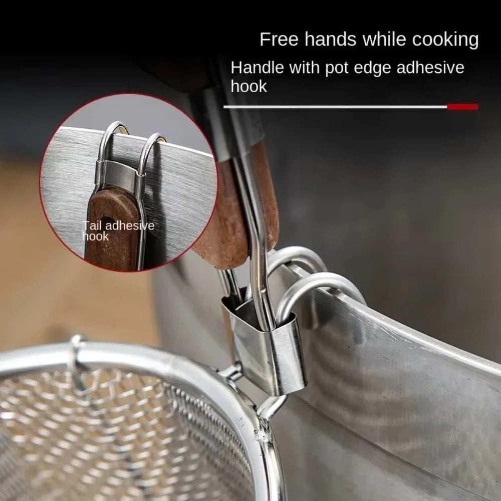 Durable Thickened Stainless Steel Funnel Kitchen Gadgets Wooden Handle Pasta Basket Strainer Multifunctional Noodle Funnel