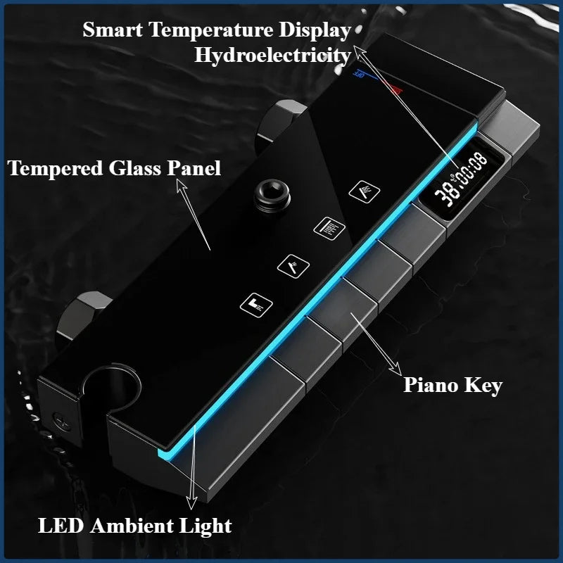 4-way Rainlfall Shower System Set Smart Digital Bathroom Shower Faucet Set Grey Aluminum Shower Set with Temperature Display